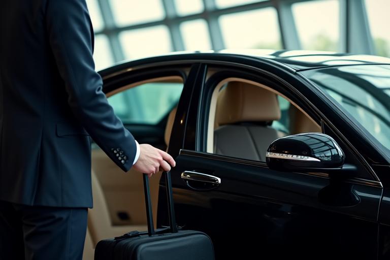 A chauffeur holding a car door open for a client at Dublin Airport